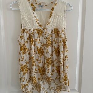 Kismet Cream and Mustard Floral Lace Yoke Sleeveless Top